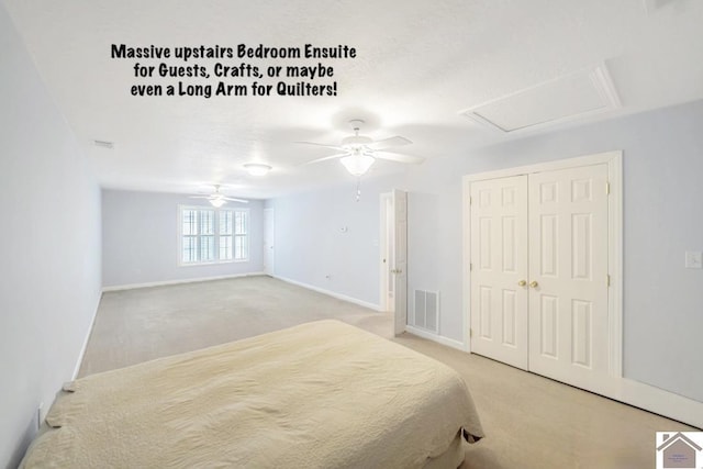 1530 Holt Rd, Paducah, KY 42001 - carpeted bedroom featuring ceiling fan, a closet, and attic access