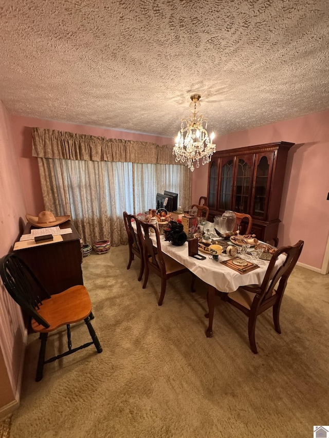 20715 Dawson Springs Rd, Dawson Springs, KY 42408 - dining room with a chandelier, light carpet, and a textured ceiling