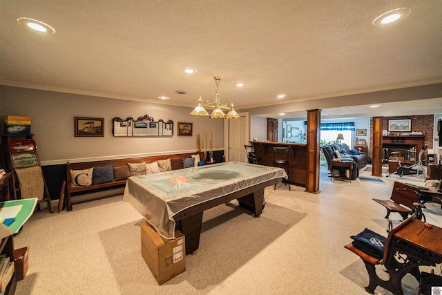 1201 Winslow Way, Paducah, KY 42001 - game room with crown molding, billiards table, recessed lighting, bar, and carpet floors