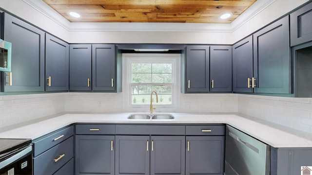 700 S 16th, Murray, KY 42071 - kitchen with wood ceiling, stainless steel dishwasher, light countertops, backsplash, and electric range oven