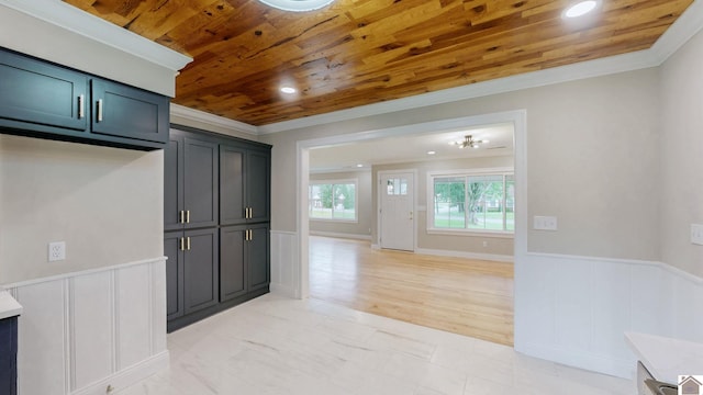 700 S 16th, Murray, KY 42071 - kitchen with wooden ceiling, ornamental molding, a wainscoted wall, recessed lighting, and light countertops