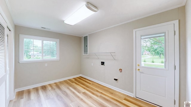 700 S 16th, Murray, KY 42071 - laundry area featuring healthy amount of natural light, washer hookup, light wood-style floors, crown molding, and electric dryer hookup