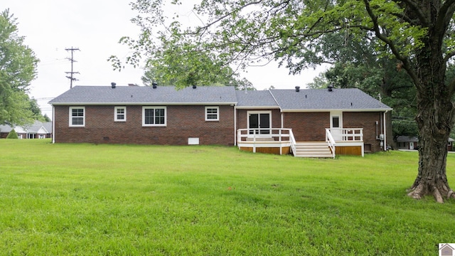 700 S 16th, Murray, KY 42071 - rear view of property featuring a deck, a lawn, crawl space, and brick siding