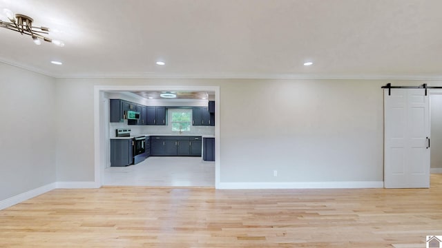 700 S 16th, Murray, KY 42071 - unfurnished living room with ornamental molding, light wood finished floors, and recessed lighting