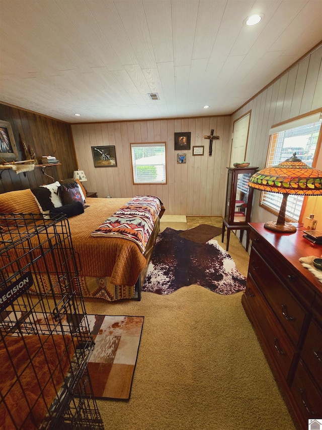 1040 Shine Ln, Cadiz, KY 42211 - bedroom featuring carpet floors, wood walls, and recessed lighting