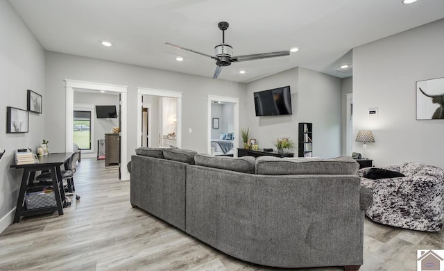 1 Logan Trl, Murray, KY 42071 - living room with a ceiling fan, light wood-style flooring, and recessed lighting