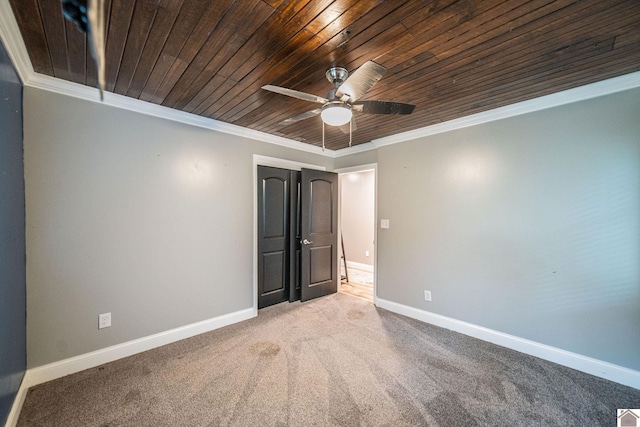 150 Sills Ln, Benton, KY 42025 - unfurnished bedroom featuring wooden ceiling, ornamental molding, carpet, and ceiling fan