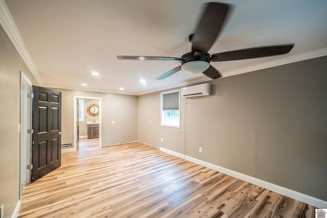 150 Sills Ln, Benton, KY 42025 - spare room featuring a wall mounted air conditioner, crown molding, ceiling fan, light wood-type flooring, and recessed lighting