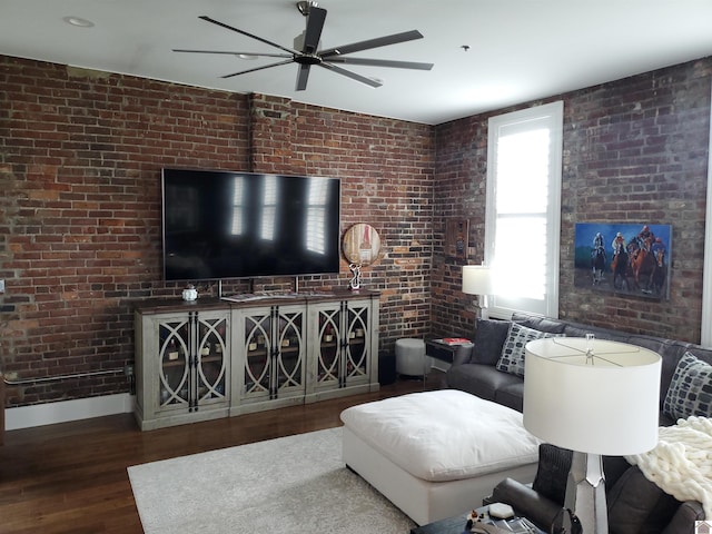 117 N 2nd, Paducah, KY 42001 - living area featuring ceiling fan, wood finished floors, and brick wall