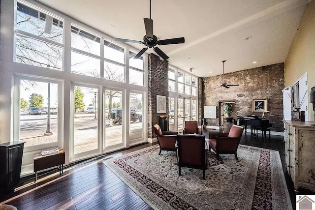 117 N 2nd, Paducah, KY 42001 - dining room featuring a towering ceiling, a ceiling fan, and dark wood finished floors