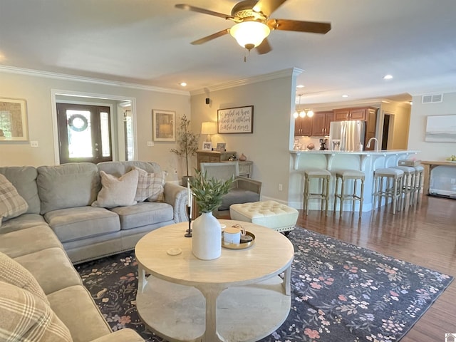 1514 Martin Chapel, Murray, KY 42071 - living room featuring crown molding, wood finished floors, a ceiling fan, and recessed lighting