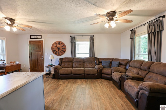 1715 State Route 80 W, Arlington, KY 42021 - living area with a ceiling fan, light wood-type flooring, a textured ceiling, and healthy amount of natural light