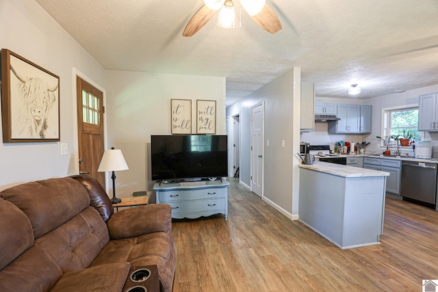 1715 State Route 80 W, Arlington, KY 42021 - living area featuring a textured ceiling, ceiling fan, and wood finished floors