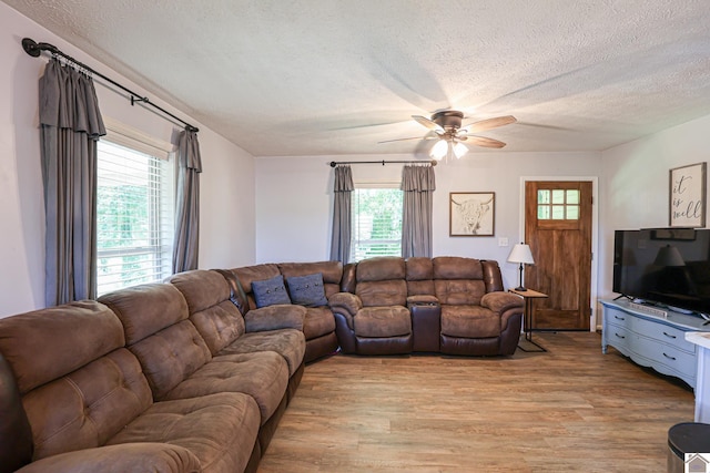 1715 State Route 80 W, Arlington, KY 42021 - living room with light wood-type flooring, a ceiling fan, and a textured ceiling