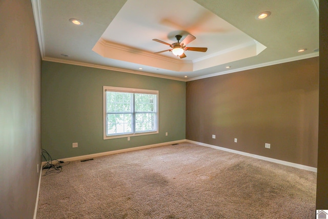 329 Royal Park Dr, Calvert City, KY 42029 - unfurnished room with a raised ceiling, a ceiling fan, carpet flooring, recessed lighting, and ornamental molding