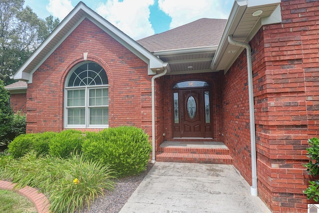 329 Royal Park Dr, Calvert City, KY 42029 - property entrance featuring brick siding and roof with shingles