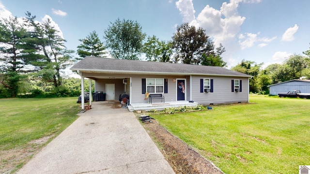 233 Bendefield Ln, Farmington, KY 42040 - view of front of property with a porch, concrete driveway, a front yard, and a carport