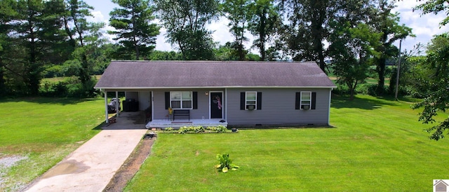 233 Bendefield Ln, Farmington, KY 42040 - view of front of property featuring covered porch, concrete driveway, a front yard, and crawl space