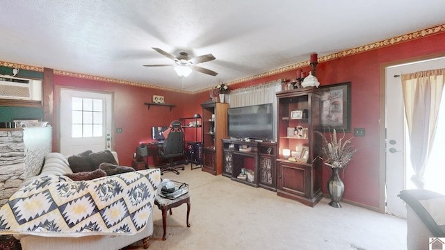233 Bendefield Ln, Farmington, KY 42040 - living room featuring a ceiling fan, an office area, and carpet flooring