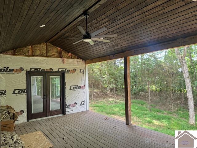 104 Water District Rd, Cadiz, KY 42211 - wooden deck with french doors and ceiling fan