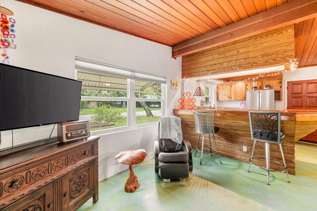 sitting room featuring wood ceiling