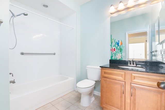 full bathroom featuring tile patterned floors, vanity, washtub / shower combination, and toilet