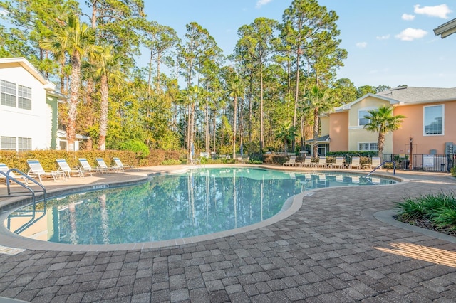 view of swimming pool with a patio area