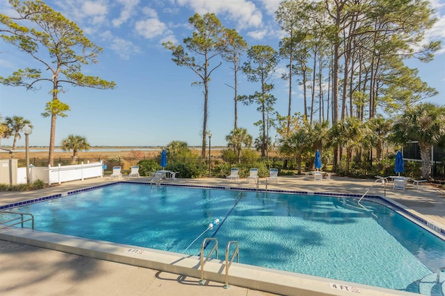 view of swimming pool with a patio