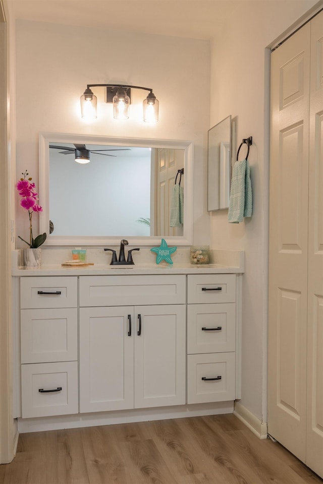 bathroom with vanity and hardwood / wood-style floors