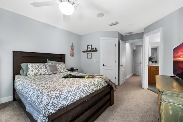 bedroom with carpet and ceiling fan