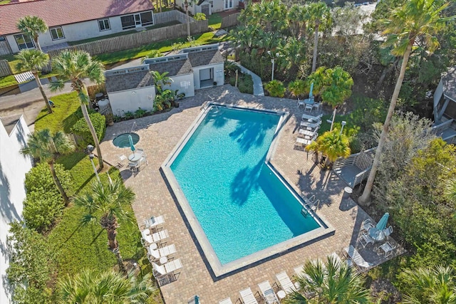 view of swimming pool featuring a patio