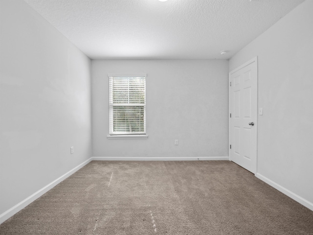 spare room featuring carpet flooring and a textured ceiling