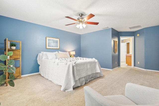 bedroom featuring carpet, baseboards, and a ceiling fan