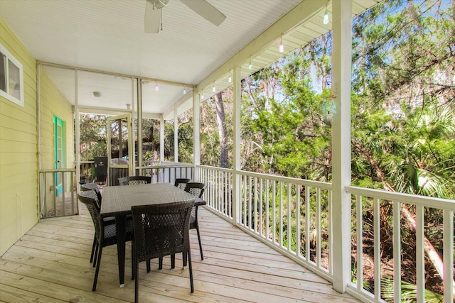 1440 Corunna St, Saint Augustine, FL 32080 - wooden terrace with outdoor dining space and a ceiling fan