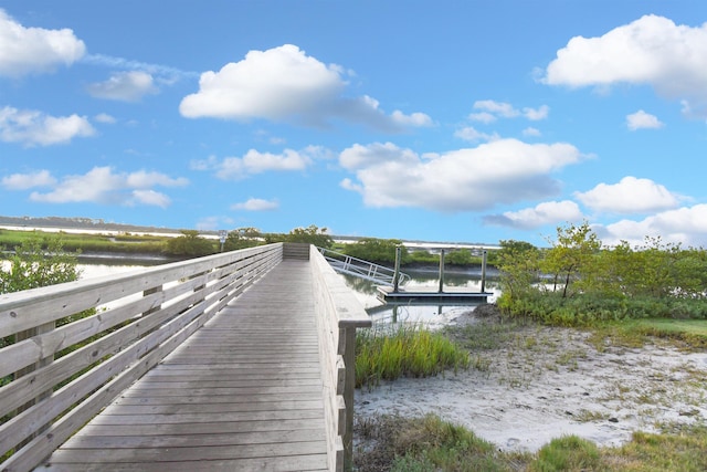 dock area with a water view