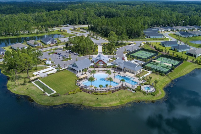 bird's eye view featuring a water view