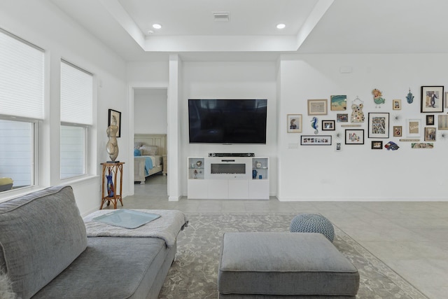 living room with a raised ceiling