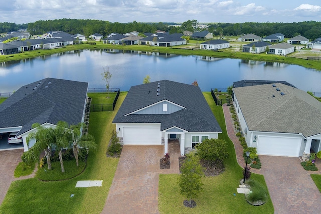 aerial view with a water view