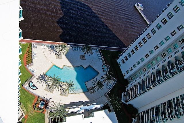 aerial view with a water view