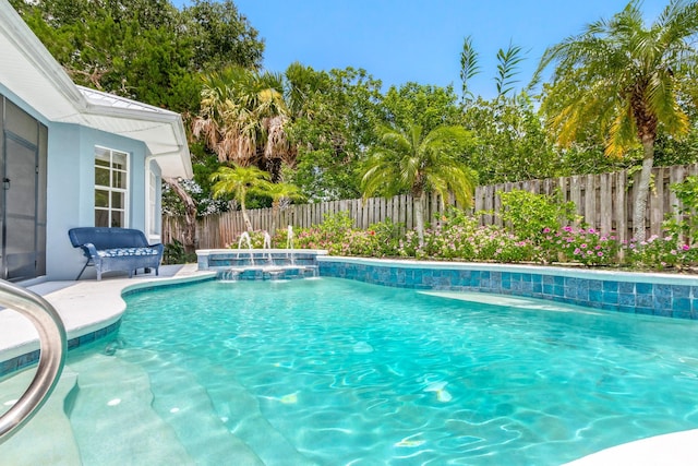 view of pool featuring pool water feature