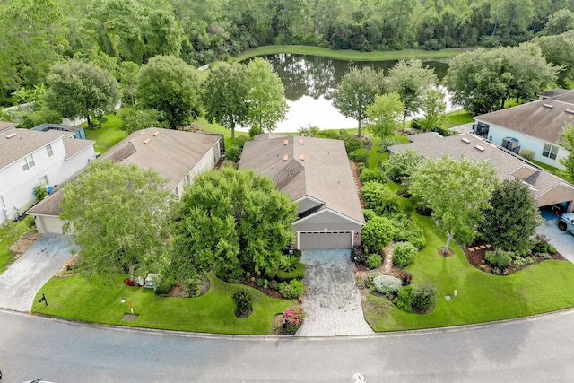 bird's eye view featuring a water view