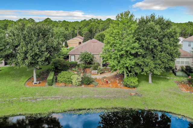 aerial view featuring a water view