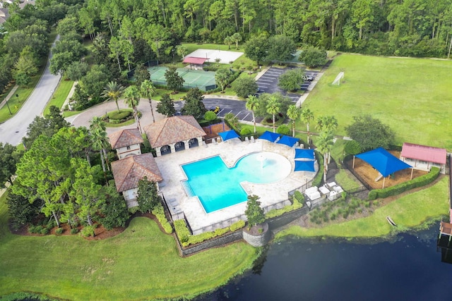 aerial view with a water view