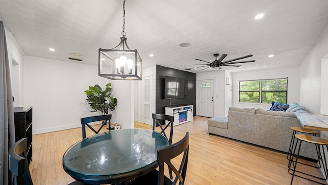 1403 S 15th St, Palatka, FL 32177 - dining space featuring baseboards, recessed lighting, light wood-style flooring, visible vents, and ceiling fan
