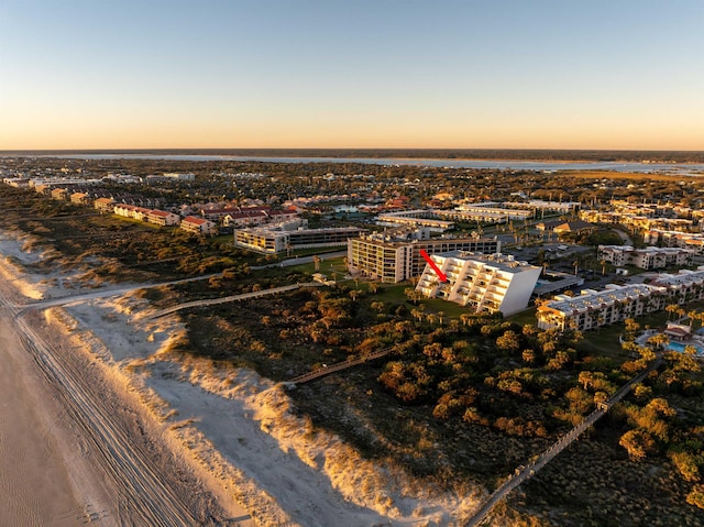 view of aerial view at dusk