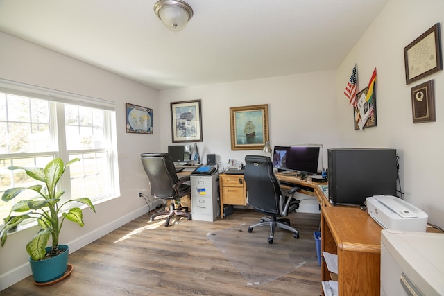 office space featuring hardwood / wood-style floors