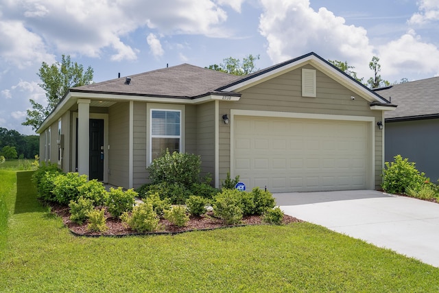 2730 Oak Stream Dr, Green Cove Springs, FL 32043 - single story home featuring a garage, concrete driveway, a front lawn, and a shingled roof