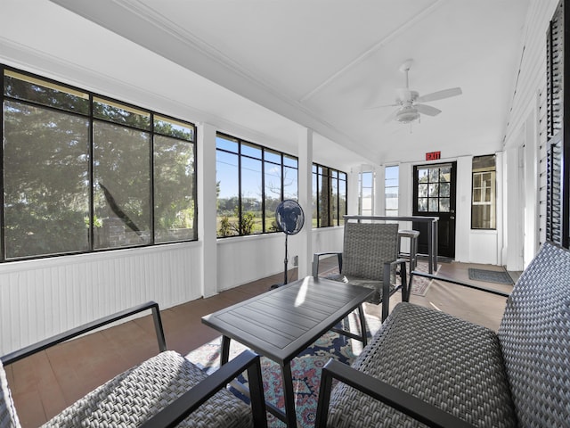 sunroom / solarium with ceiling fan