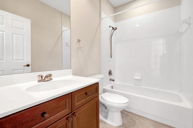 full bathroom with tile patterned flooring, shower / washtub combination, vanity, and toilet