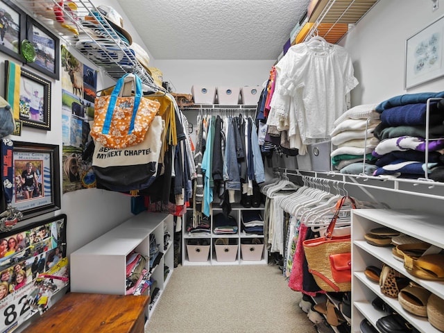 spacious closet with carpet